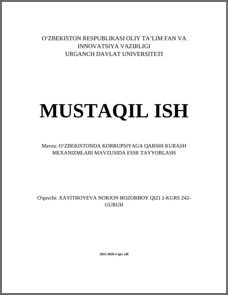 OʻZBEKISTONDA KORRUPSIYAGA QARSHI KURASH MEXANIZMLARI