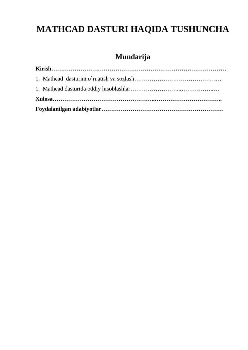 MATHCAD DASTURI HAQIDA TUSHUNCHA