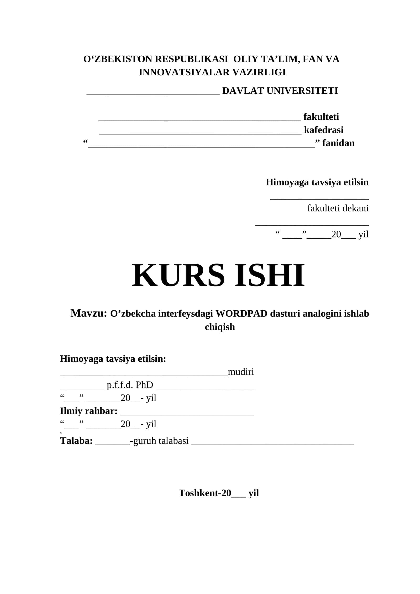 O’zbekcha interfeysdagi WORDPAD dasturi analogini ishlab chiqish