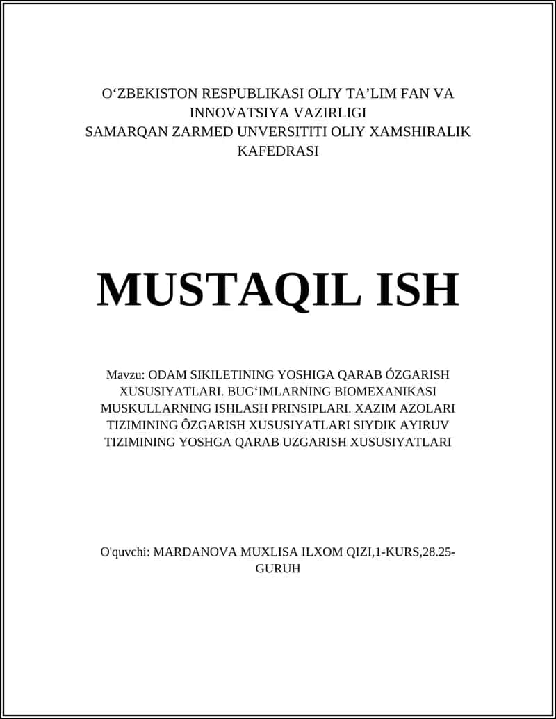 ODAM SIKILETINING YOSHIGA QARAB ÓZGARISH XUSUSIYATLARI