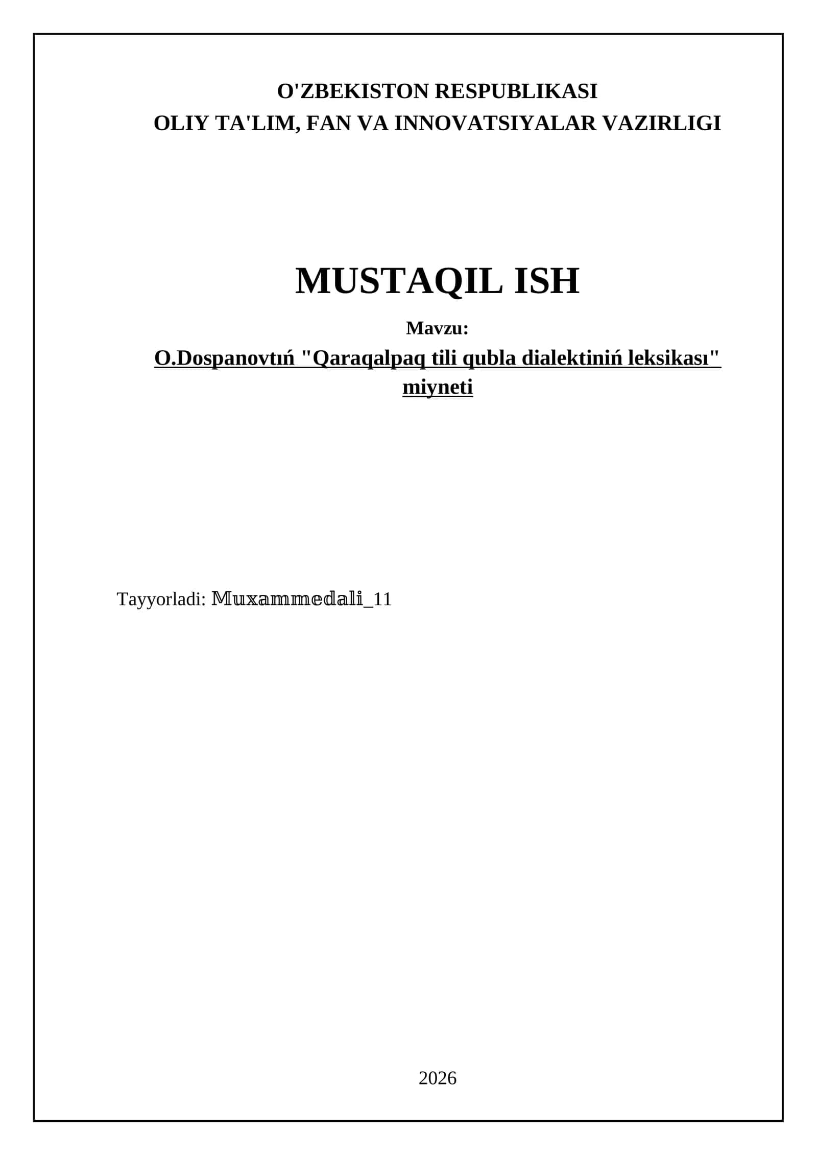 Qaraqalpaq tili qubla dialektiniń leksikası miyneti