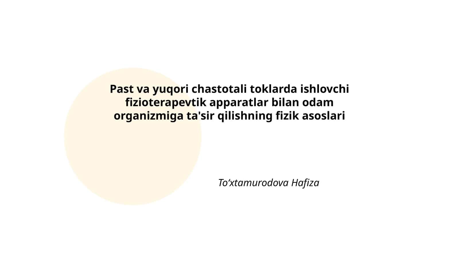 Past va yuqori chastotali toklarda ishlovchi fizioterapevtik apparatlar bilan odam organizmiga ta'sir qilishning fizik asoslari