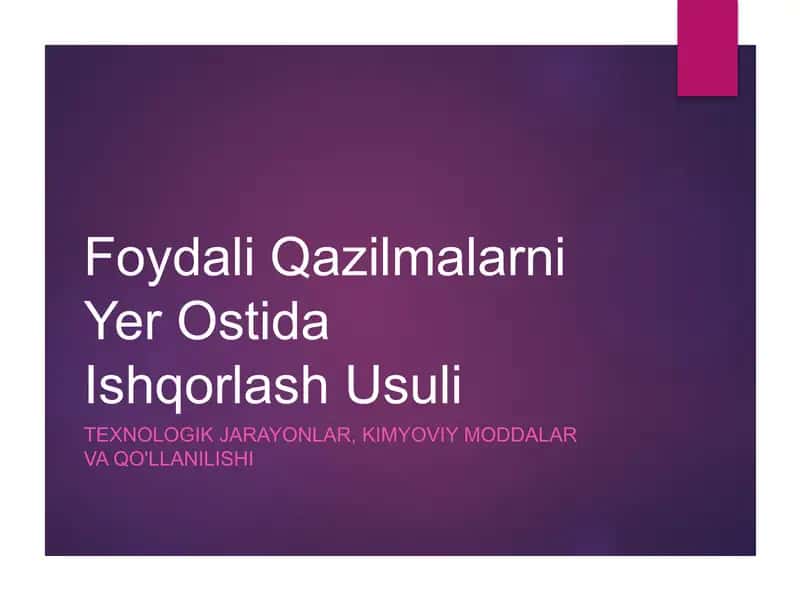 Foydali Qazilmalarni Yer Ostida Ishqorlash Usuli