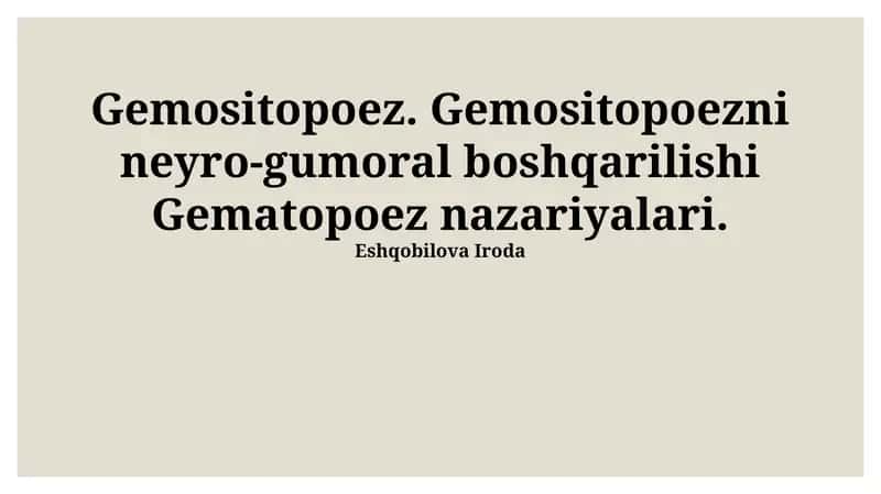 Gematopoezning kameral nazariyasi