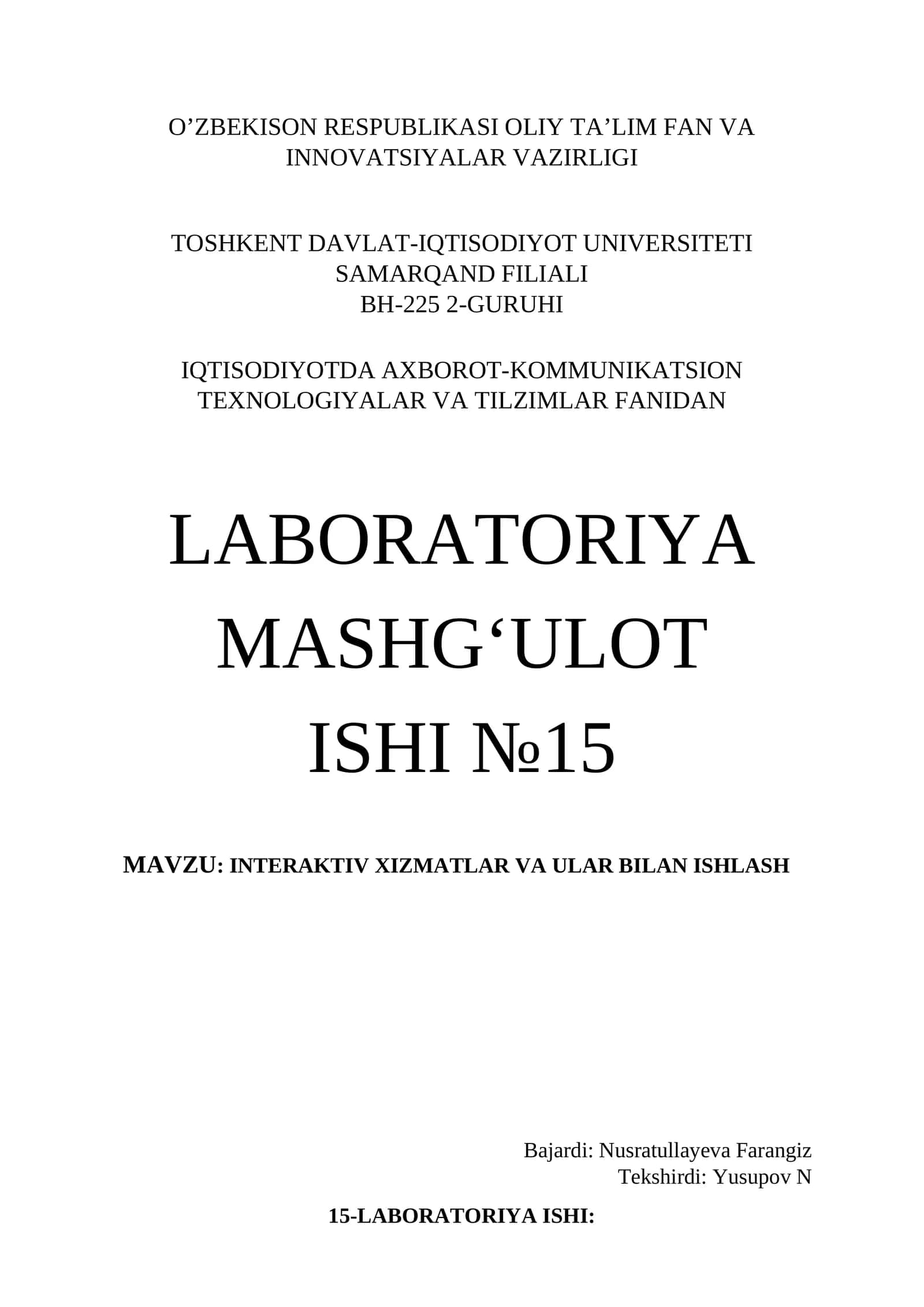 INTERAKTIV XIZMATLAR VA ULAR BILAN ISHLASH