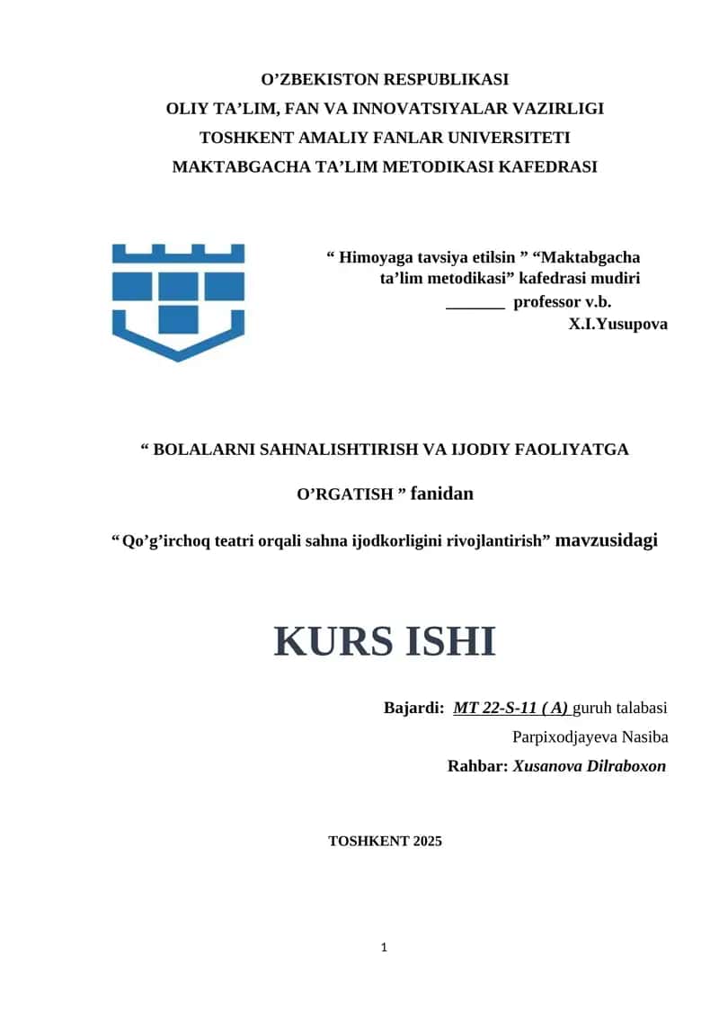 Qo’g’irchoq teatri orqali sahna ijodkorligini rivojlantirish