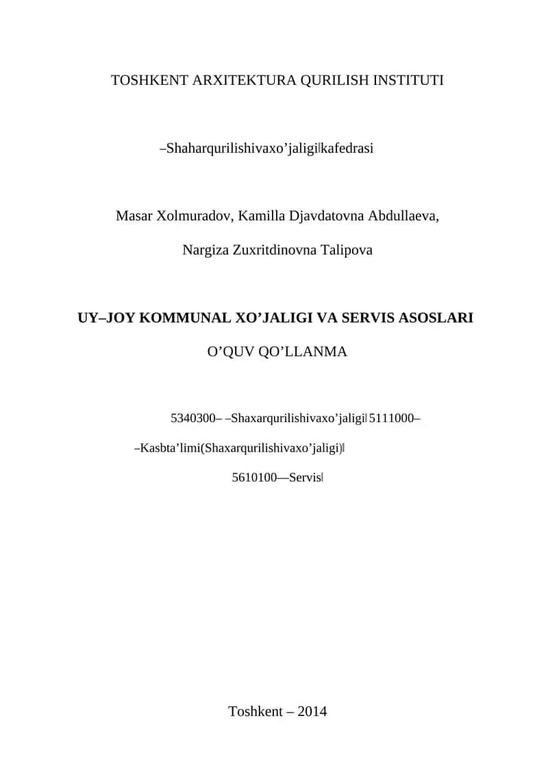 Uy-joy kommunal xo’jaligi va servis asoslari