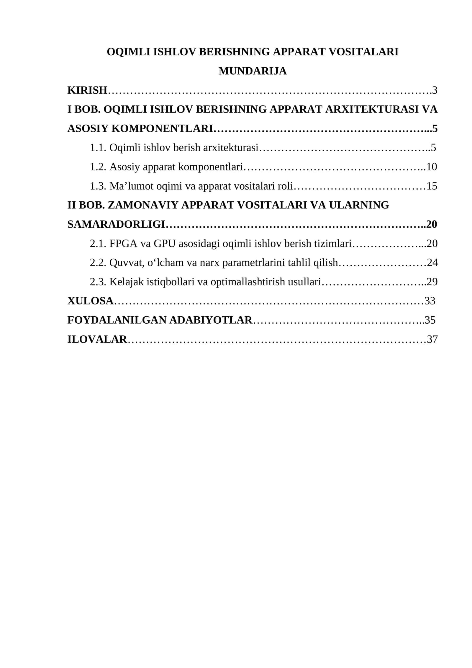 Oqimli ishlov berishning apparat vositalari