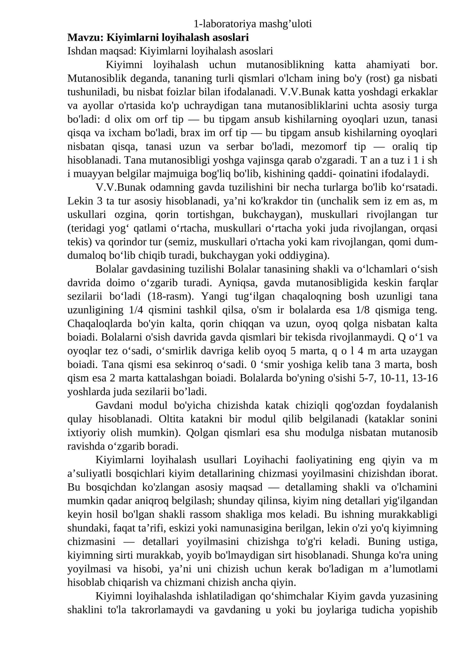 Kiyimlarni loyihalash asoslari