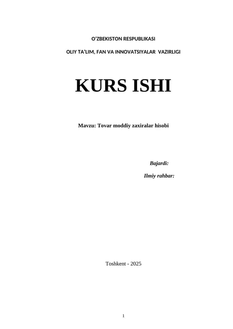 Tovar moddiy zaxiralar hisobi