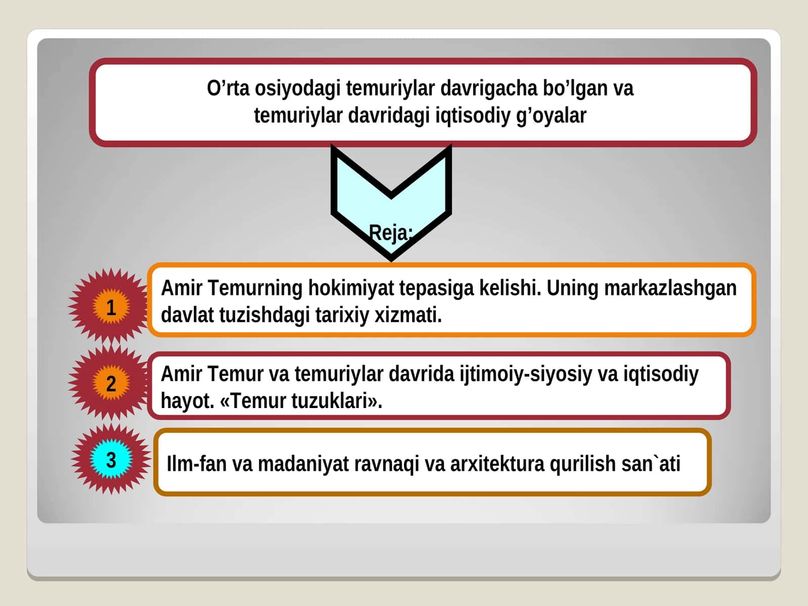 Amir Temur va temuriylar davridagi ijtimoiy-siyosiy va iqtisodiy hayot.«Temur tuzuklari»