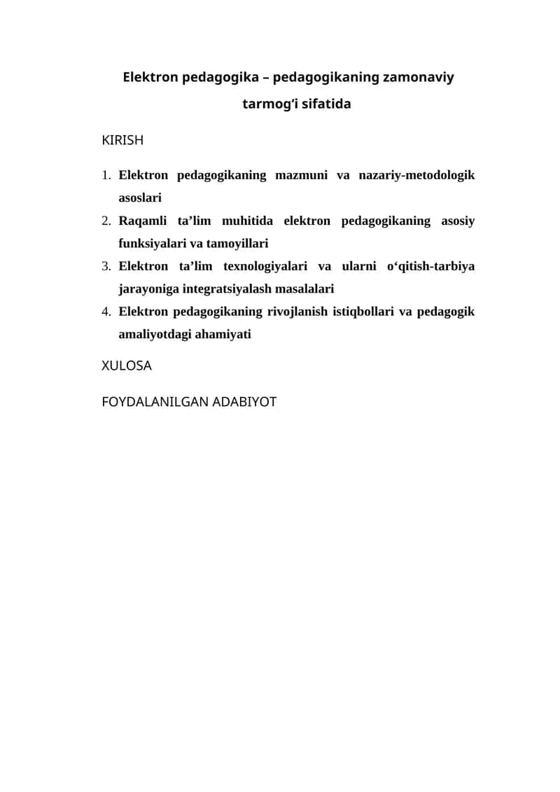 Elektron pedagogika pedagogikaning zamonaviy tarmog‘i sifatida