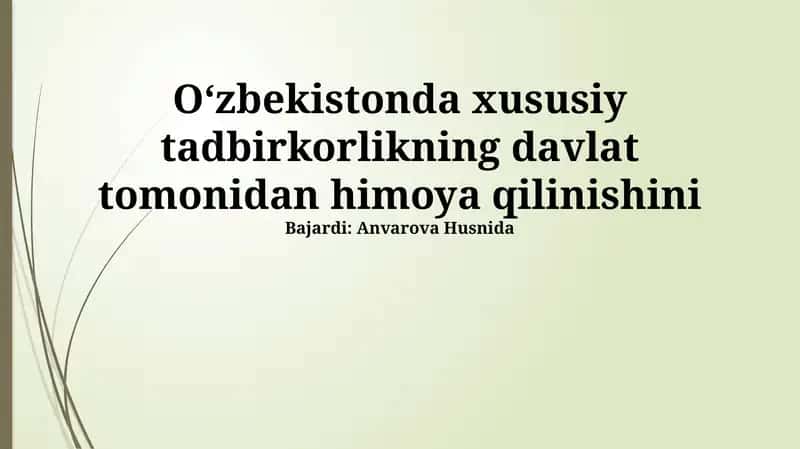 Oʻzbekistonda xususiy tadbirkorlikning davlat tomonidan himoya qilinishi