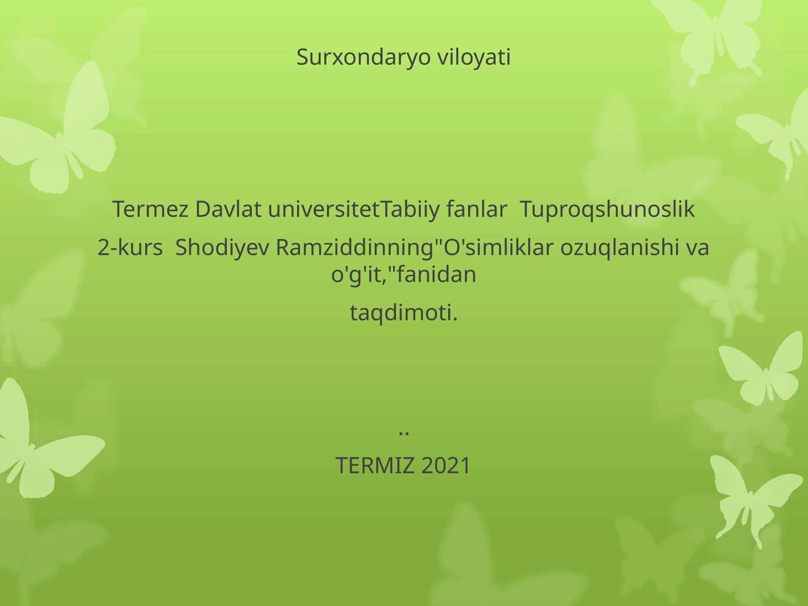 O'simliklar ozuqlanishi va o'g'it