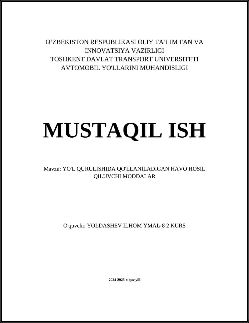 Yo'l qurilishida qo'llaniladigan havo hosil qiluvchi moddalar