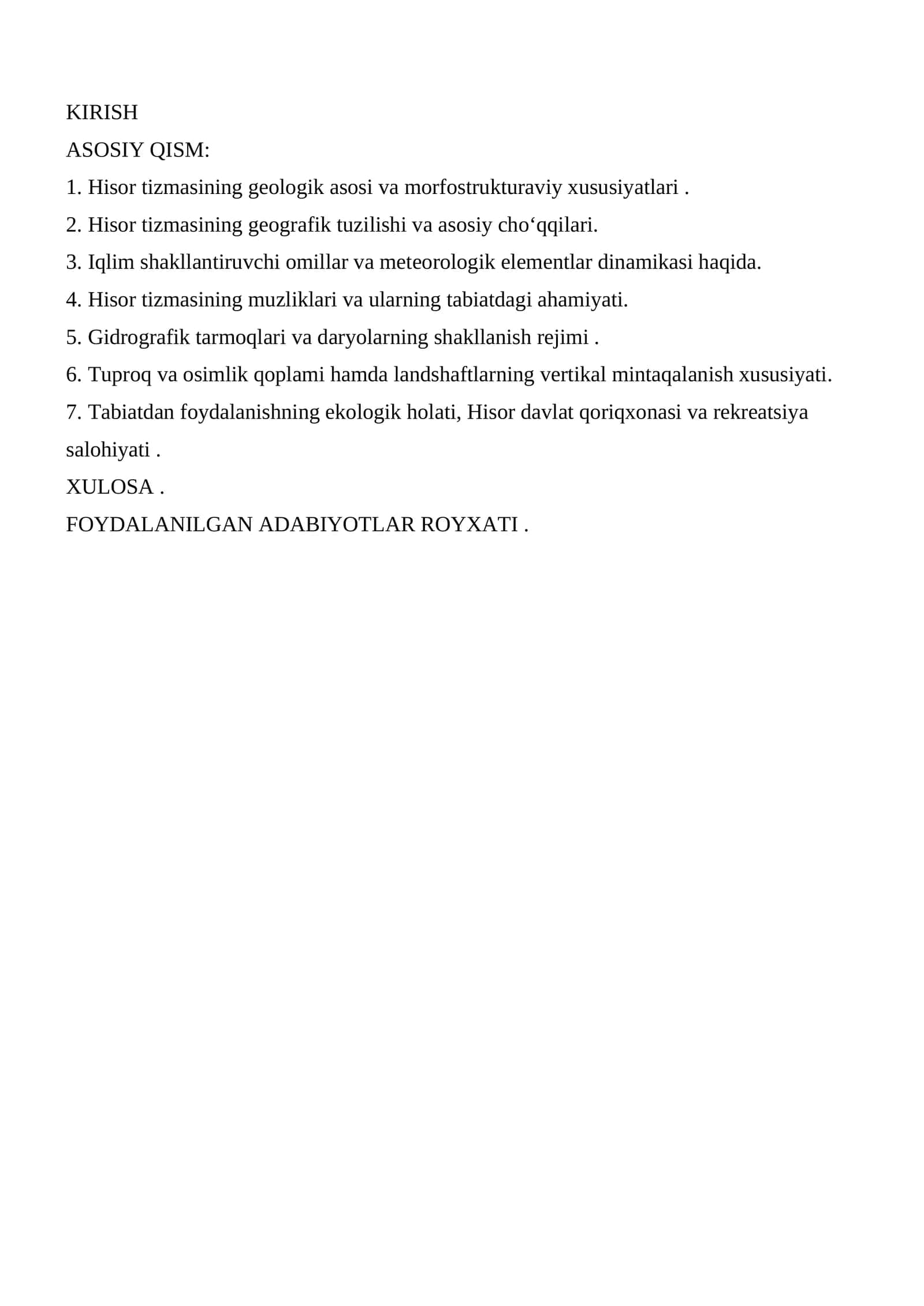 Hisor tizmasining geografik xususiyatlari