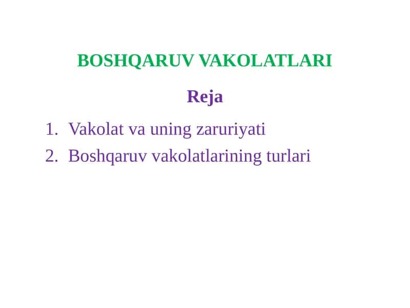 BOSHQARUV VAKOLATLARI
