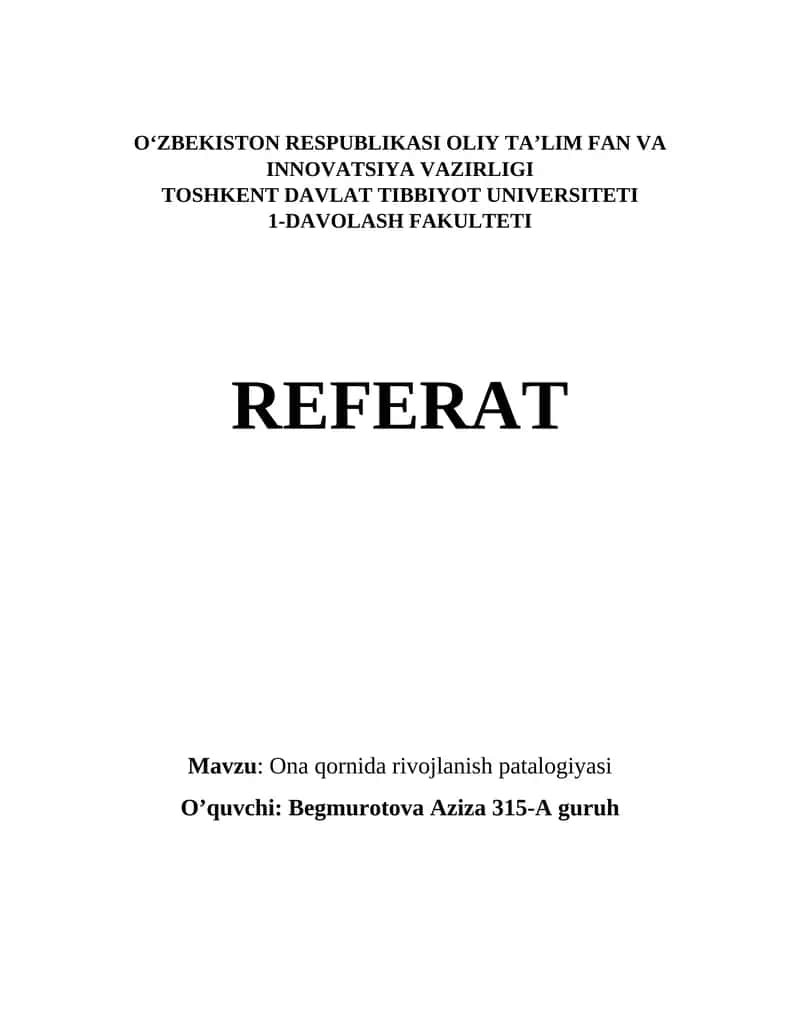 Ona qornida rivojlanish patalogiyasi