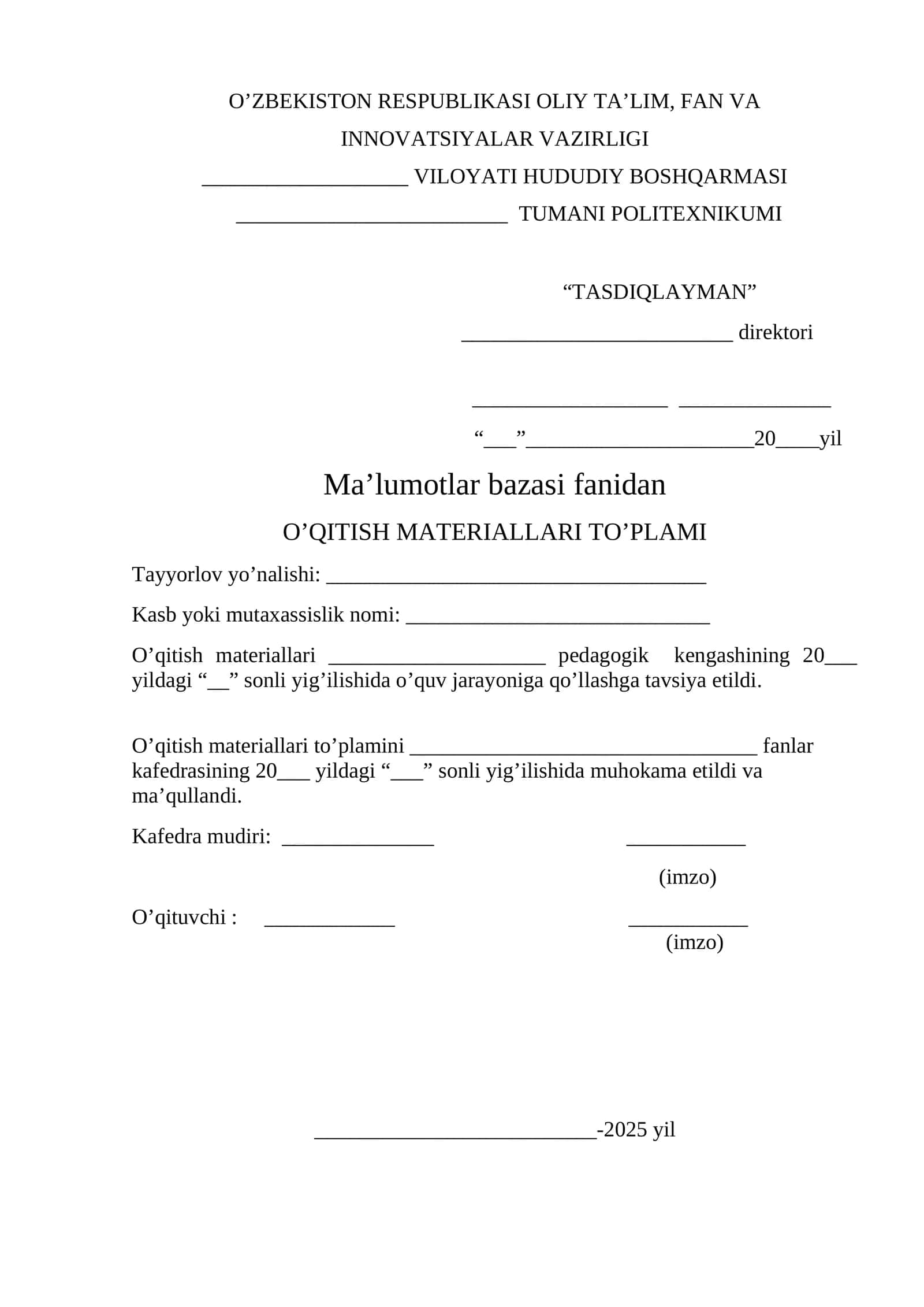 O'qitish materiallari to'plami