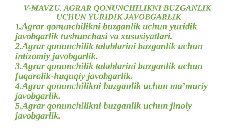 Agrar Qonunchilikni Buzganlikuchun Yuridik Javobgarlik