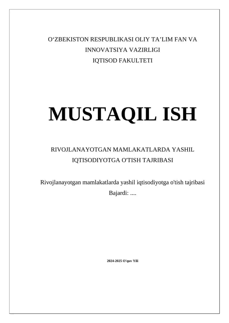 Yashil iqtisodiyotga o'tish tajribasi