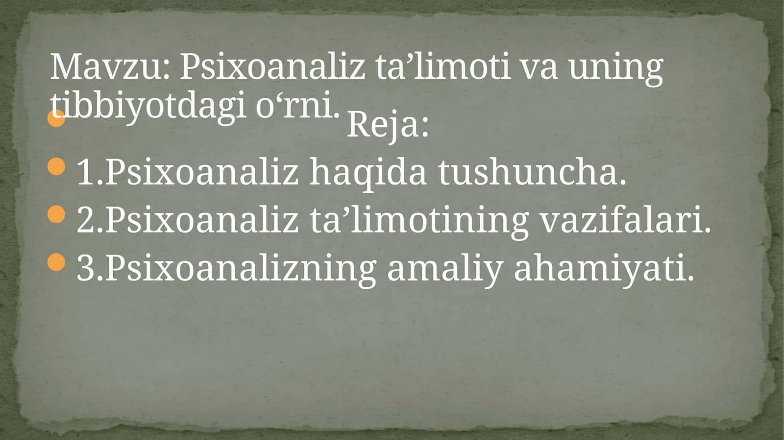 Psixoanaliz ta’limoti va uning tibbiyotdagi o‘rni