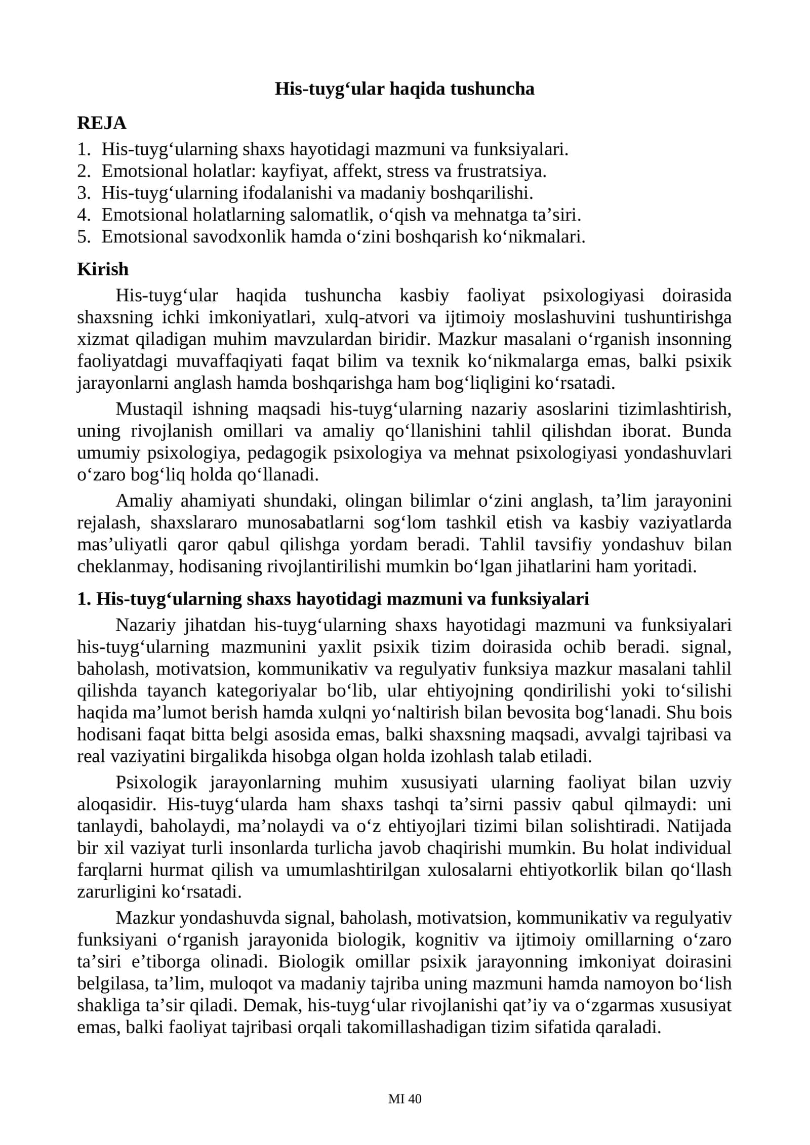 His-tuyg‘ular haqida tushuncha