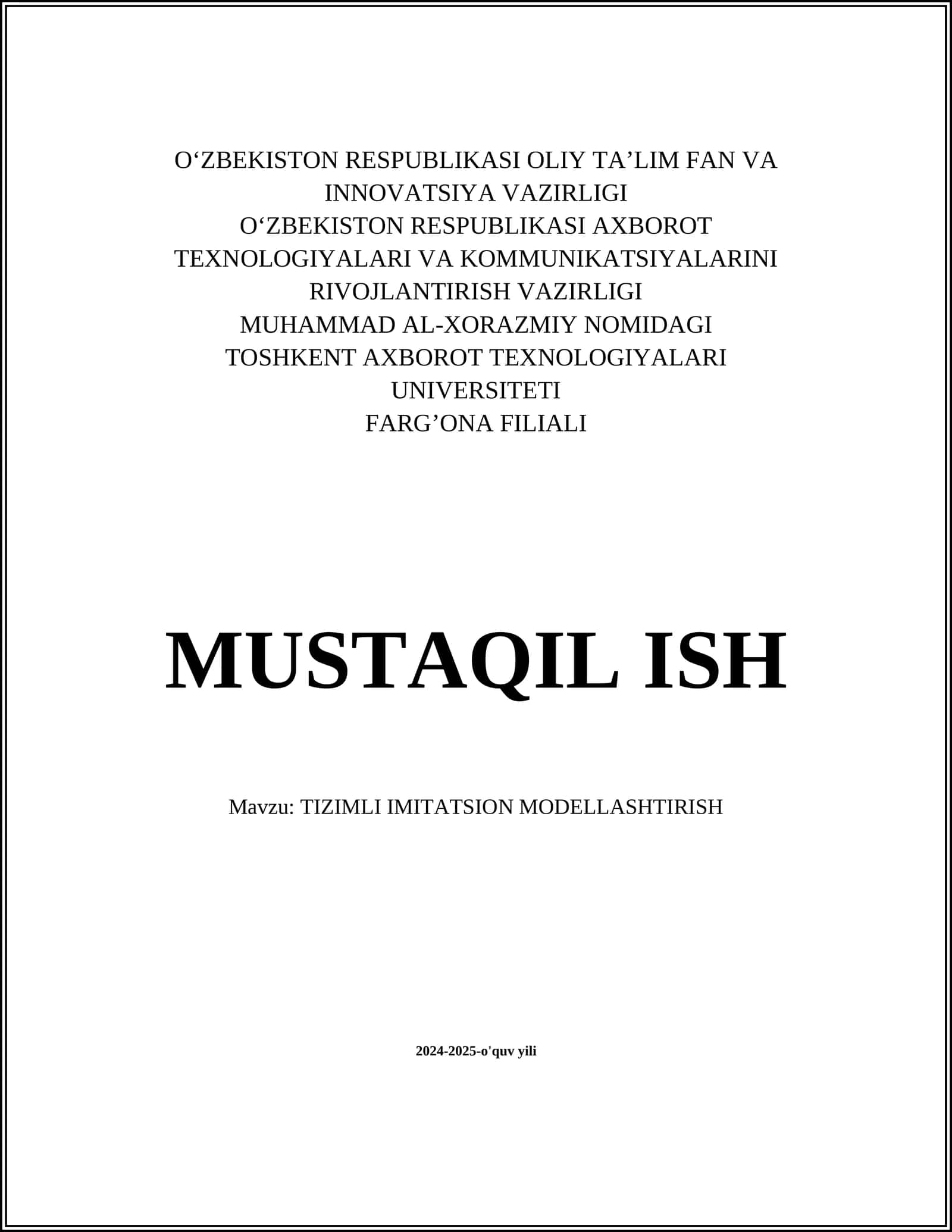TIZIMLI IMITATSION MODELLASHTIRISH