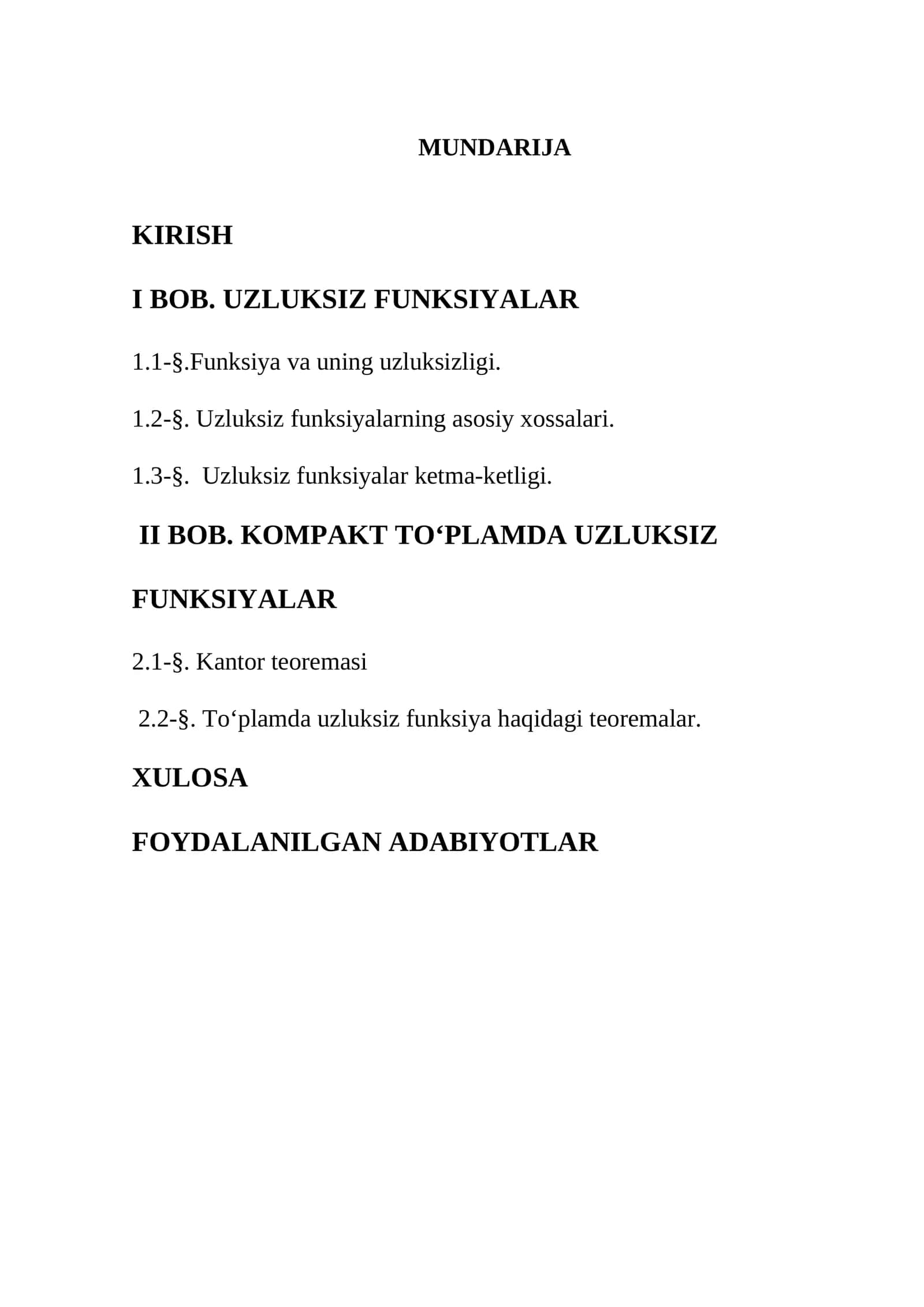 Bir oʻzgaruvchili uzluksiz funksiyalar