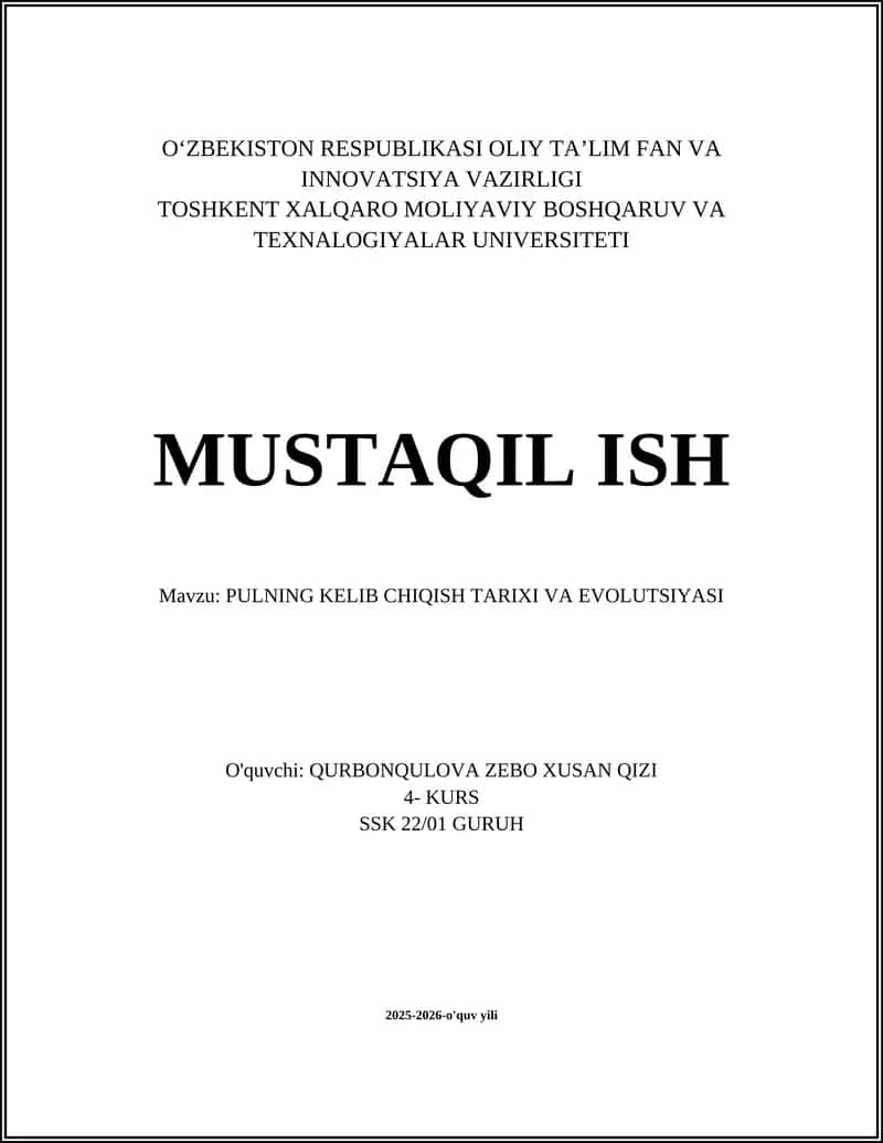 PULNING KELIB CHIQISH TARIXI VA EVOLUTSIYASI