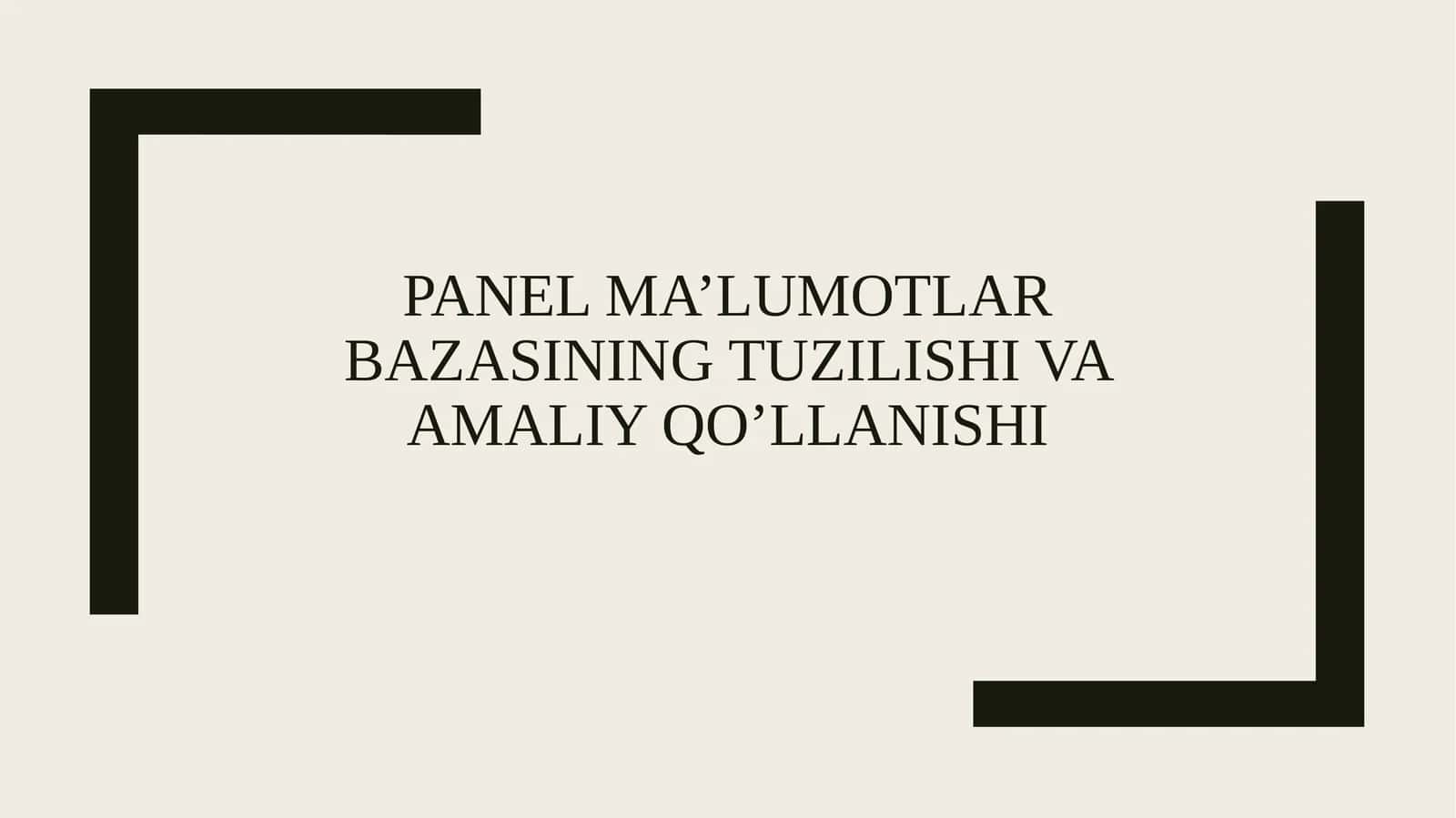 Panel ma’lumotlar bazasining tuzilishi va amaliy qo’llanishi