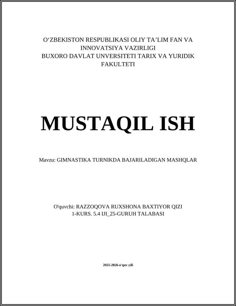 GIMNASTIKA TURNIKDA BAJARILADIGAN MASHQLAR