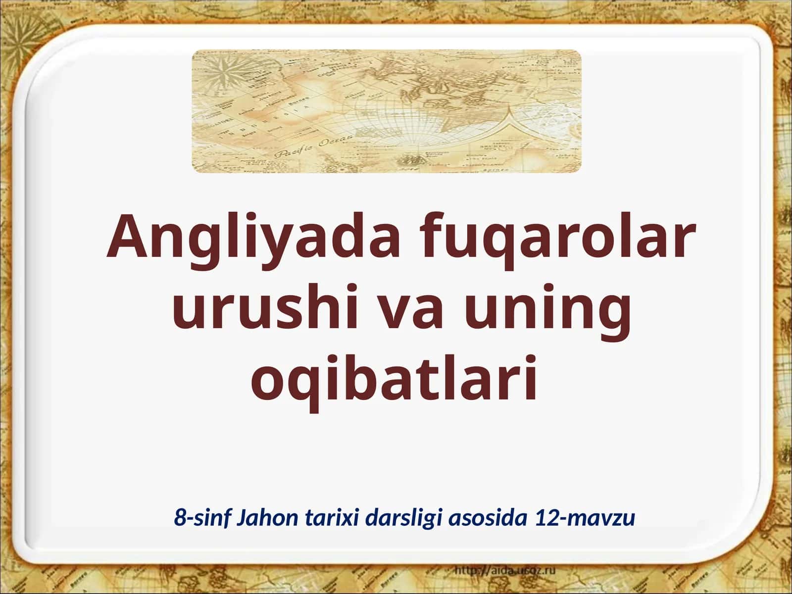 8-sinf Jahon tarixi Angliyada fuqarolar urushi va uning oqibatlari dars taqdimot