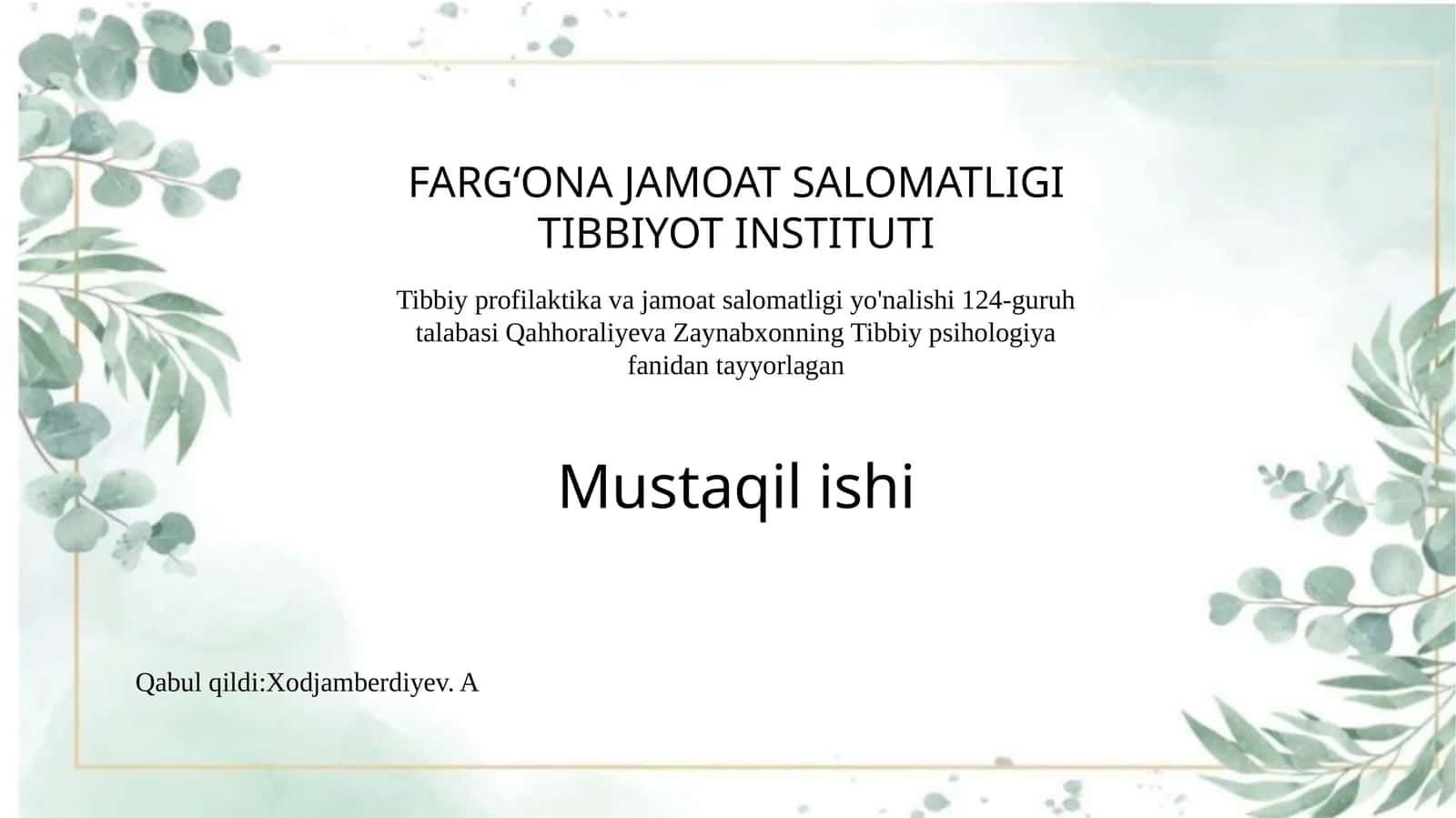 Tibbiypsihologiya fanidan mustaqil ishi