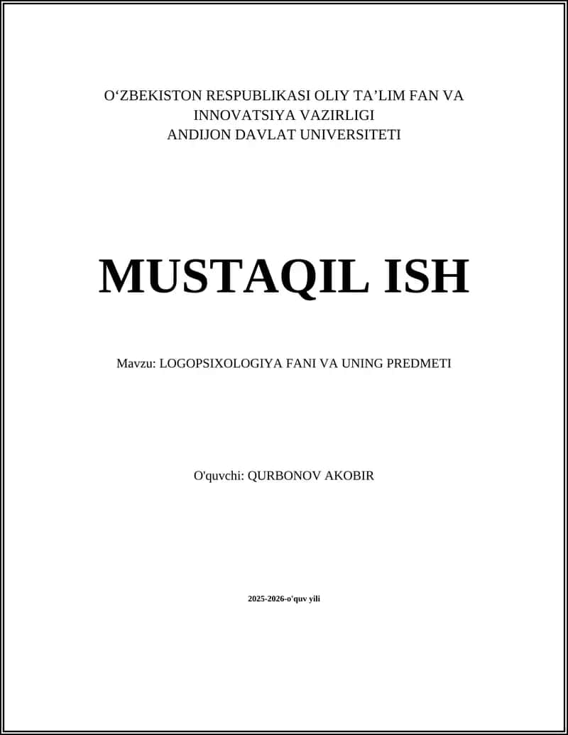 LOGOPSIXOLOGIYA FANI VA UNING PREDMETI
