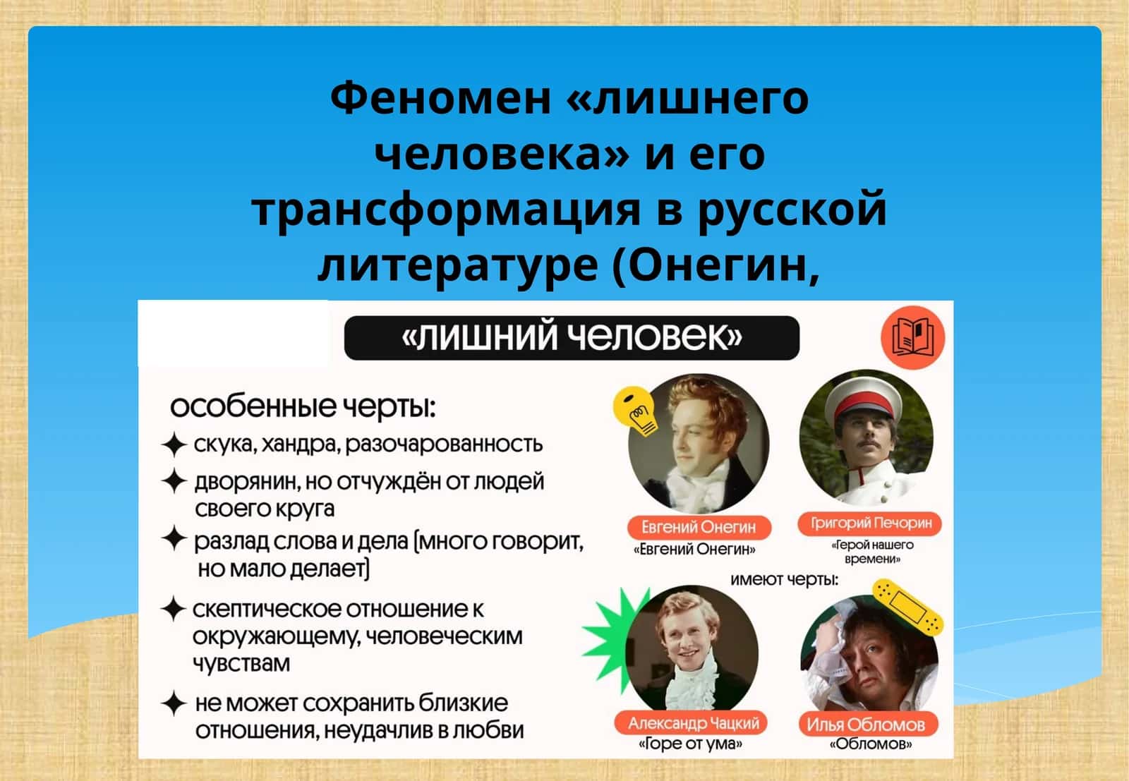 Феномен «лишнего человека» и его трансформация в русской литературе (Онегин, Печорин, Обломов)