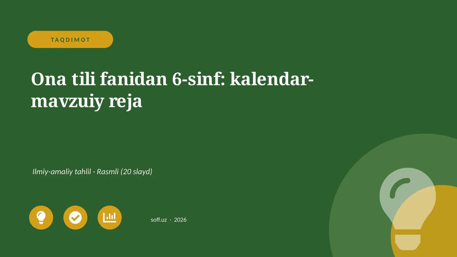 Ona tili fanidan 6-sinf: kalendar-mavzuiy reja