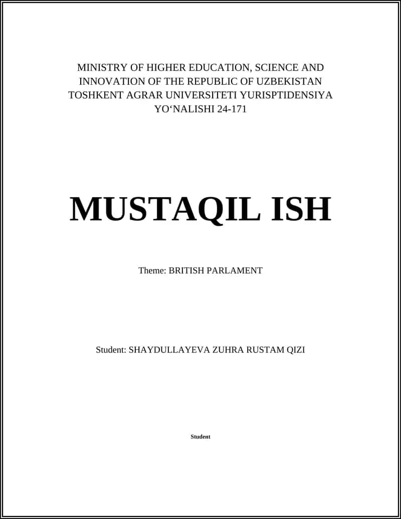 BRITISH PARLAMENT (MINISTRY OF HIGHER EDUCATION, SCIENCE AND INNOVATION OF THE REPUBLIC OF UZBEKISTAN)