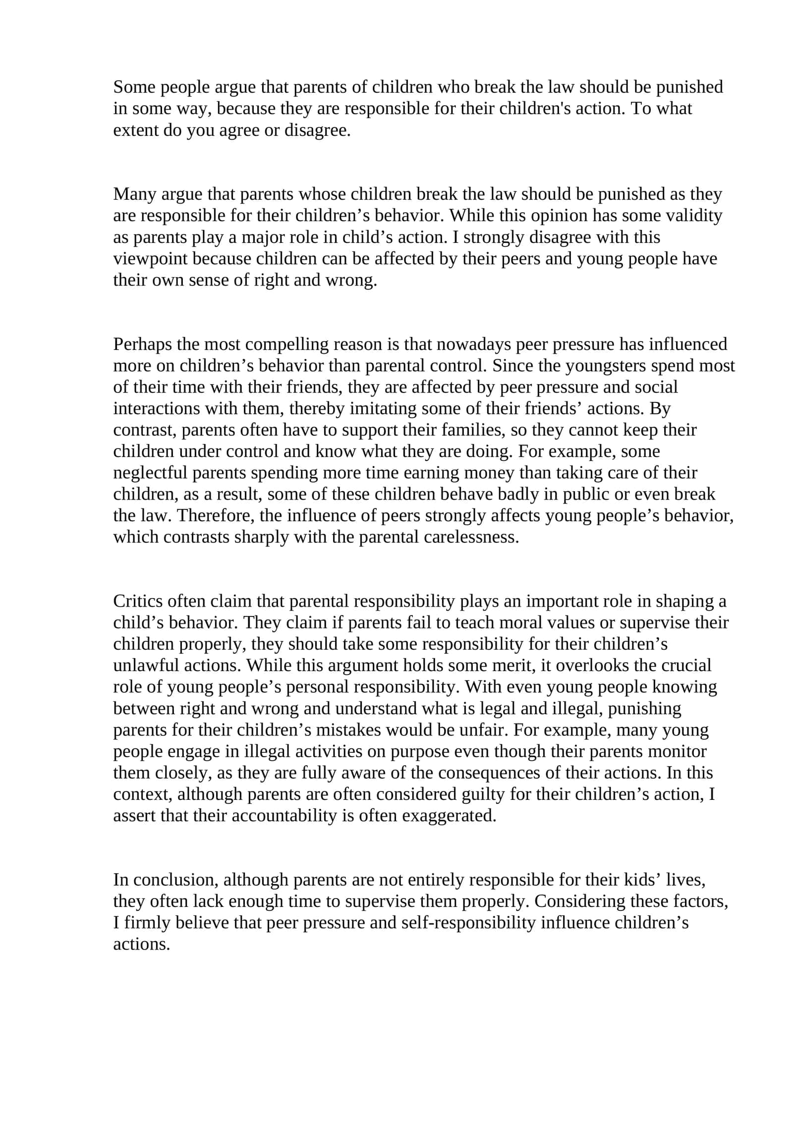 Parents of Children Breaking the Law Should be Punished