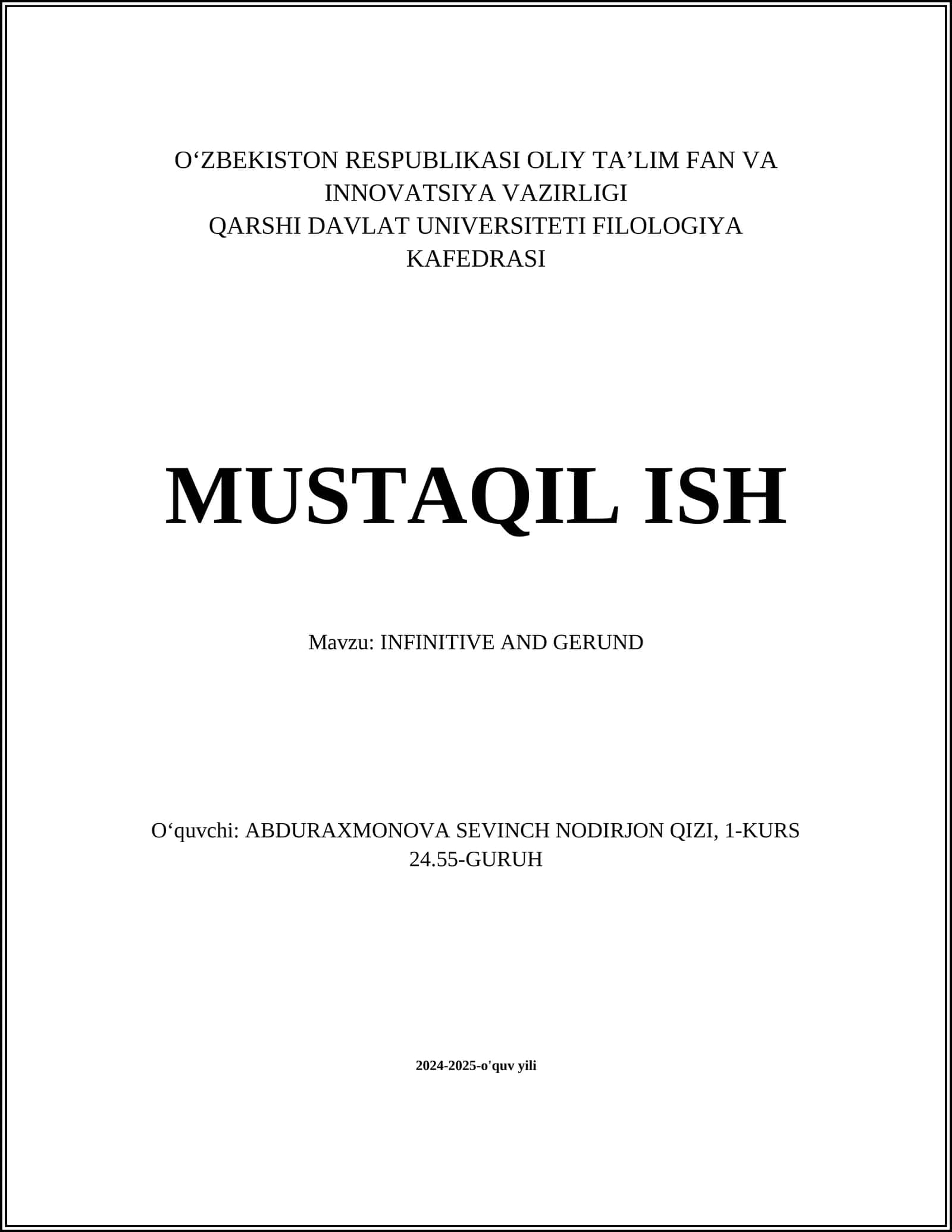 INFINITIVE AND GERUND