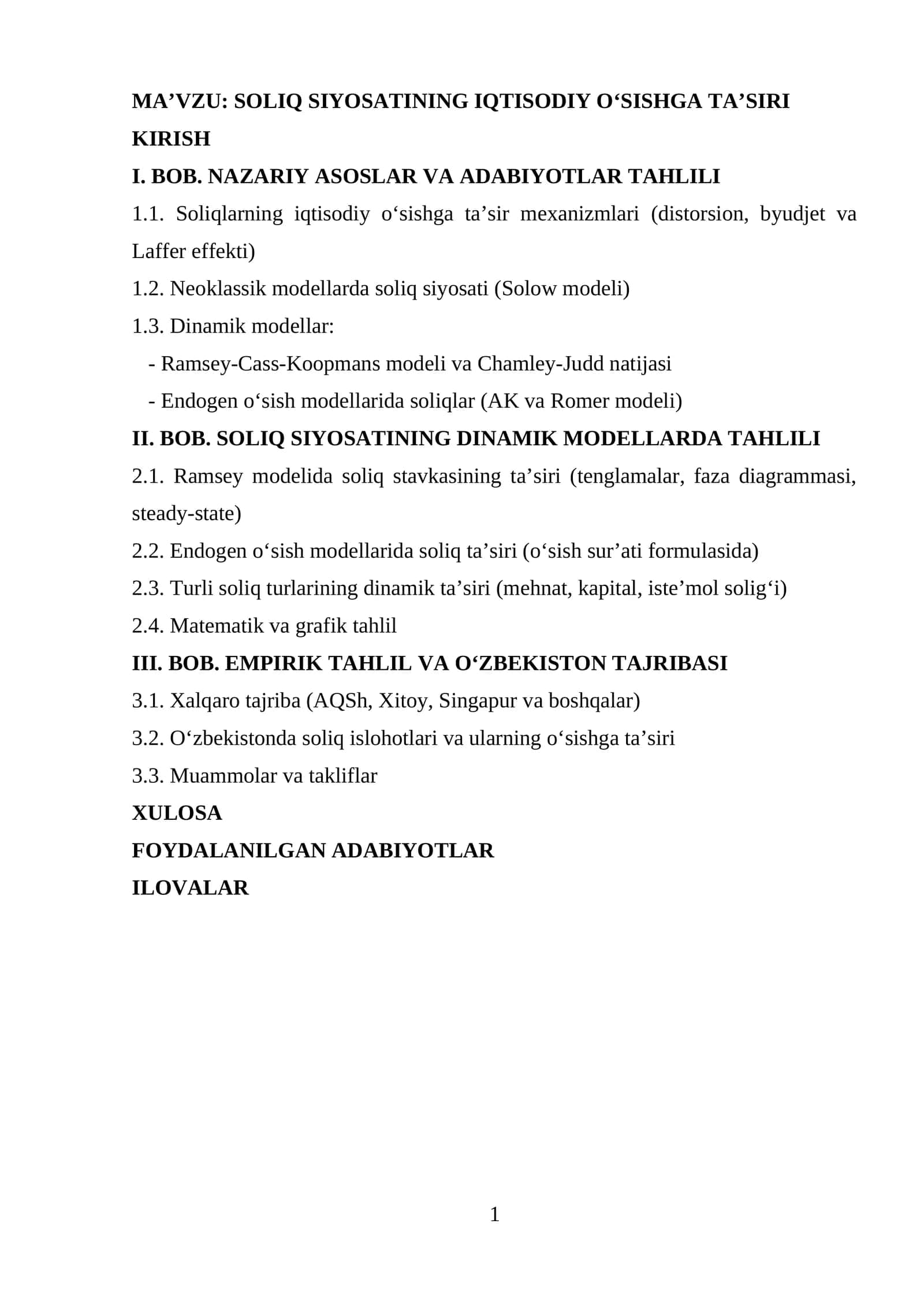 SOLIQ SIYOSATINING IQTISODIY O‘SISHGA TA’SIRI
