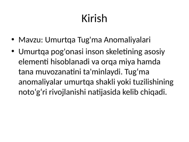 Umurtqa Tug'ma Anomaliyalari