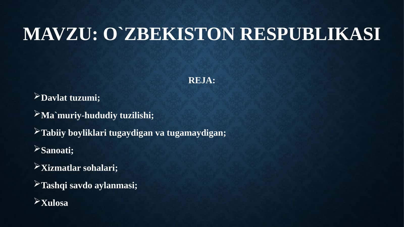 O`ZBEKISTON RESPUBLIKASI