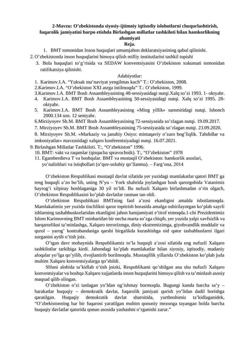 O’zbekistonda siyosiy-ijtimoiy iqtisodiy islohotlarni chuqurlashtirish