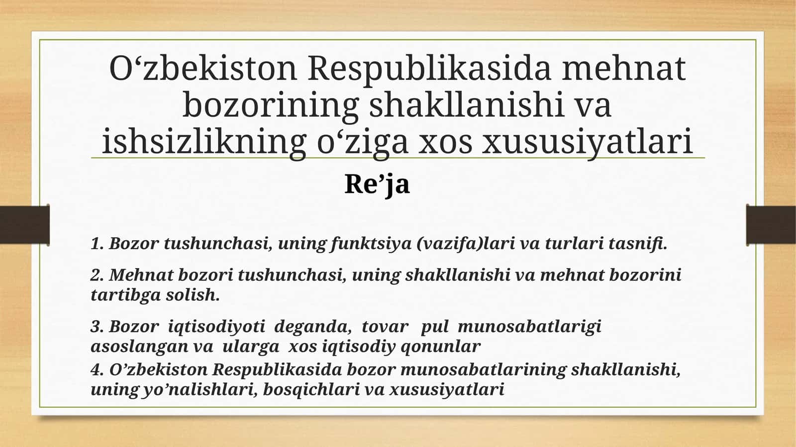 Mehnat bozorining shakllanishi va ishsizlikning o‘ziga xos xususiyatlari