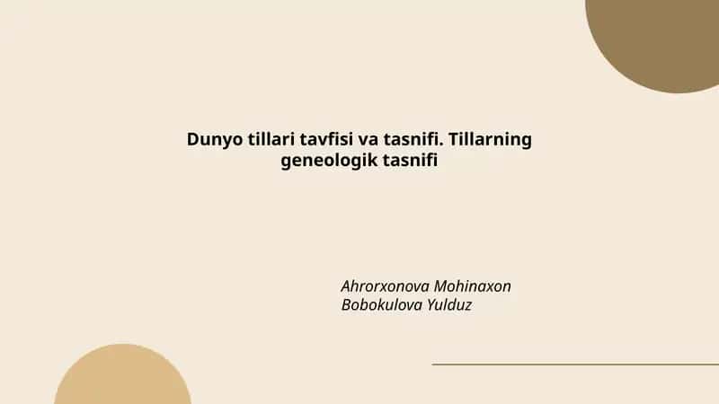 Dunyo tillari tavfisi va tasnifi