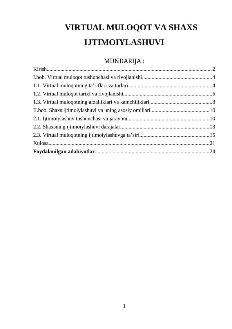 VIRTUAL MULOQOT VA SHAXS IJTIMOIYLASHUVI