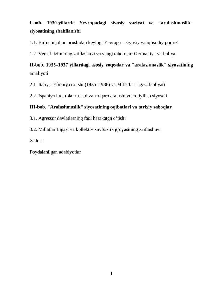 1930-yillarda Yevropadagi siyosiy vaziyat va "aralashmaslik" siyosati