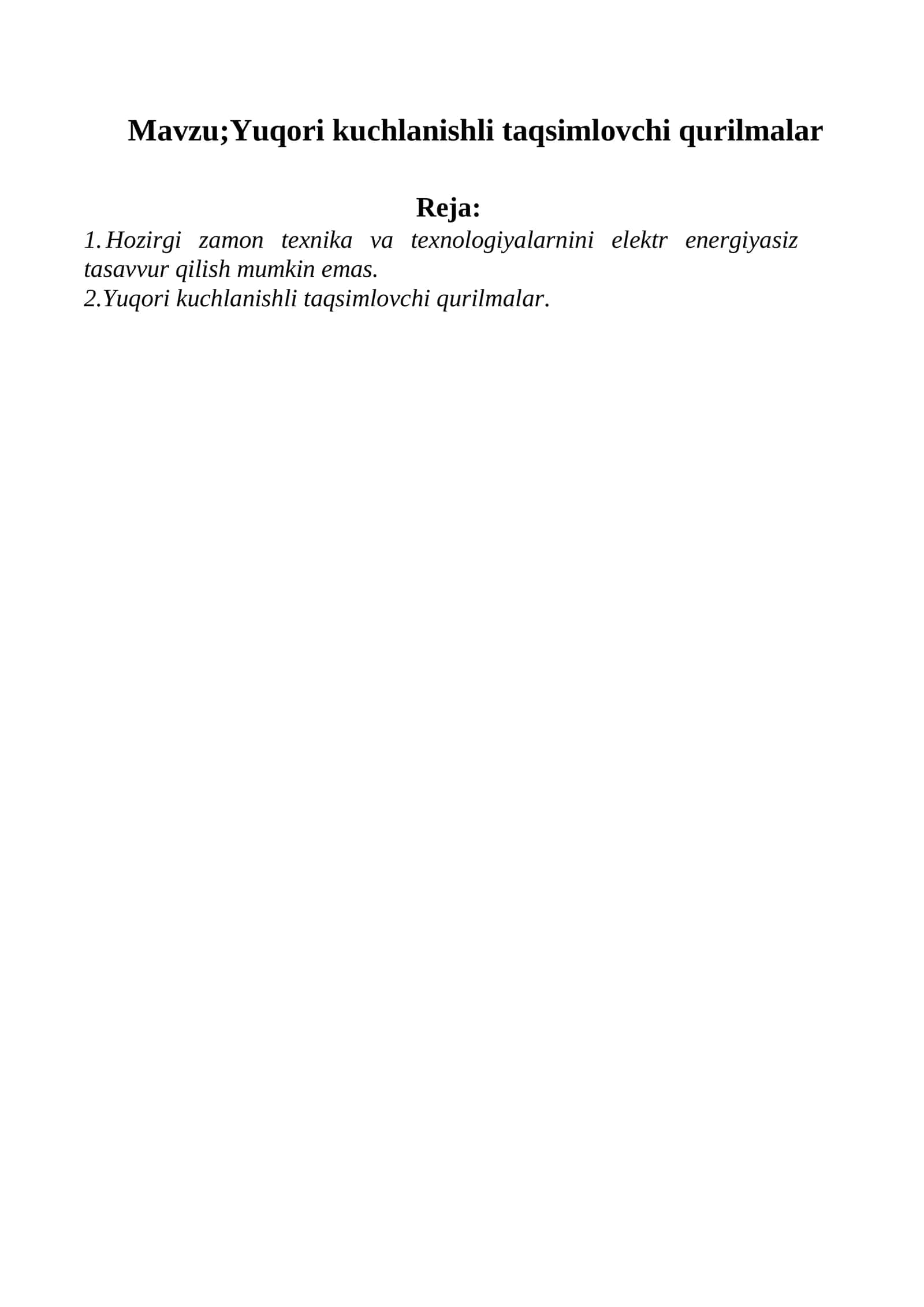 Yuqori kuchlanishli taqsimlovchi qurilmalar