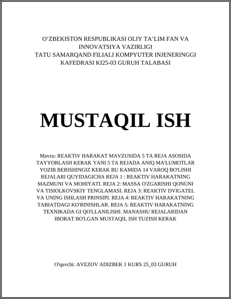 REAKTIV HARAKAT MAVZUSI